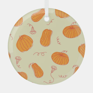 Autumn Pumpkins: Doodle Orange Pattern. Glass Ornament