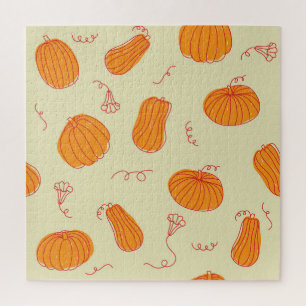 Autumn Pumpkins: Doodle Orange Pattern. Jigsaw Puzzle