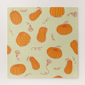 Autumn Pumpkins: Doodle Orange Pattern. Jigsaw Puzzle
