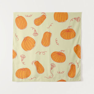 Autumn Pumpkins: Doodle Orange Pattern. Tapestry