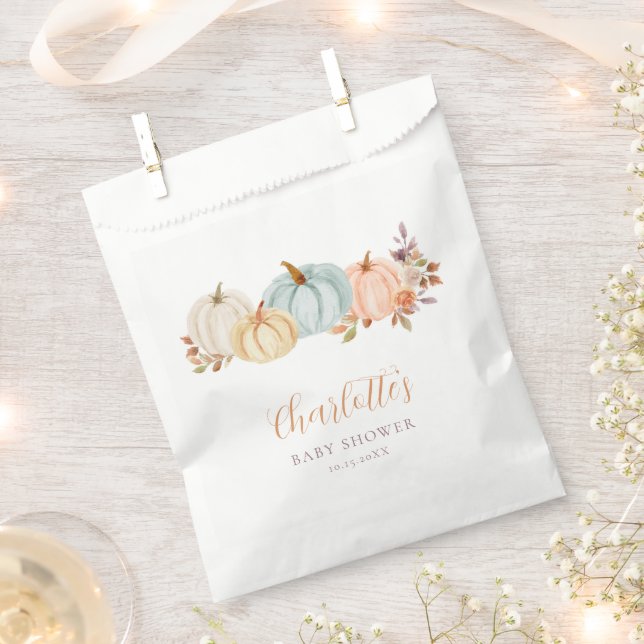 Autumn Pumpkins Fall Floral | Baby Shower Favour Bag (Clipped)