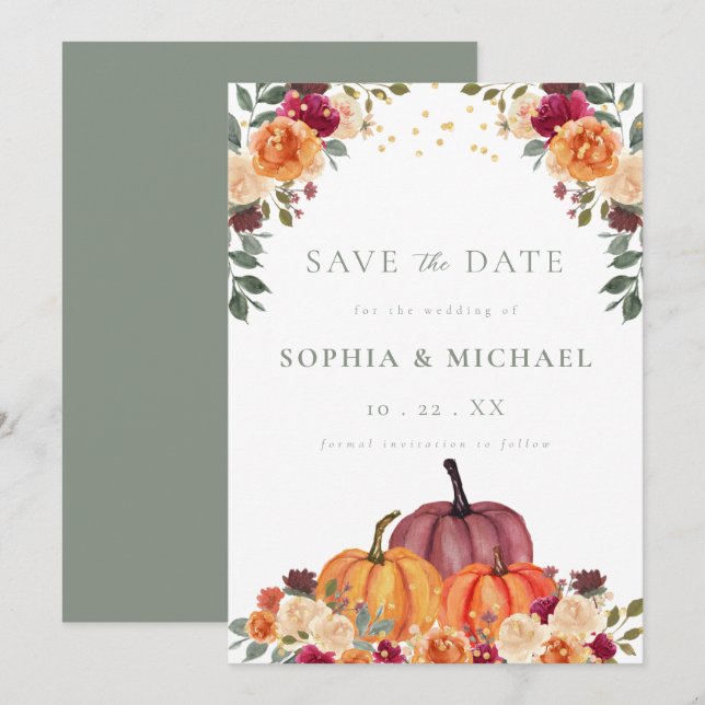 Autumn Pumpkins Fall Florals Save the Date (Front/Back)