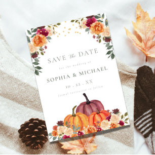 Autumn Pumpkins Fall Florals Save the Date Invitation