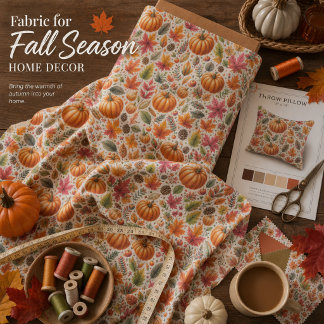 Autumn Pumpkins & Fall Leaves Sewing Patten Fabric