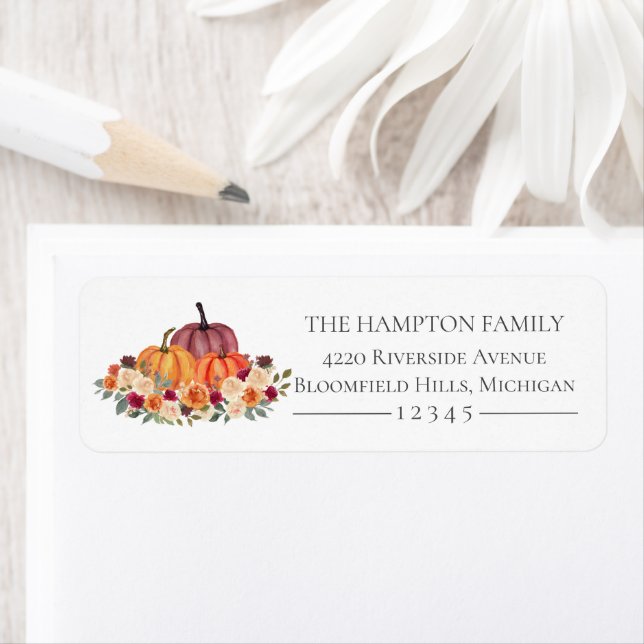 Autumn Pumpkins Floral Fall Return Address Label (Insitu)