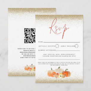 Autumn Pumpkins Floral Glitter Fall Script QR Code RSVP Card