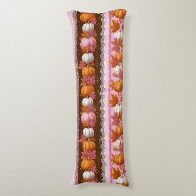 Autumn Pumpkins & Floral Lace Seamless Pattern (2) Body Pillow (Front Vertical)