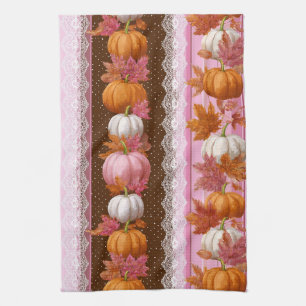 Autumn Pumpkins & Floral Lace Seamless Pattern (2) Kitchen Towel