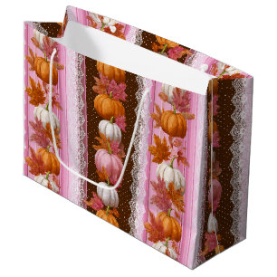 Autumn Pumpkins & Floral Lace Seamless Pattern (2) Large Gift Bag