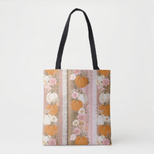 Autumn Pumpkins & Floral Lace Seamless Pattern Tote Bag