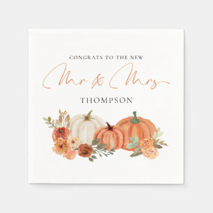 Autumn Pumpkins Florals Congrats Mr Mrs Wedding Napkin
