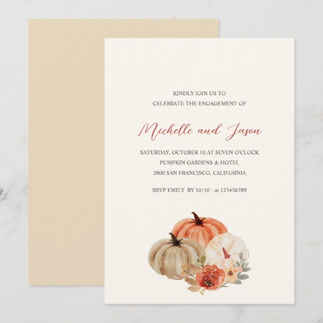 Autumn Pumpkins  Flowers Elegant Engagement Party  Invitation (Front/Back)