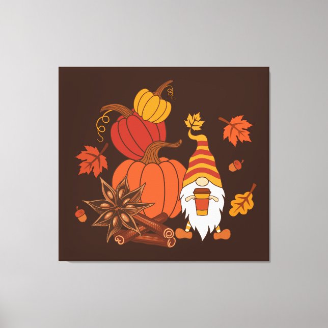 Autumn Pumpkins Gnome Spice Card Canvas Print (Front)