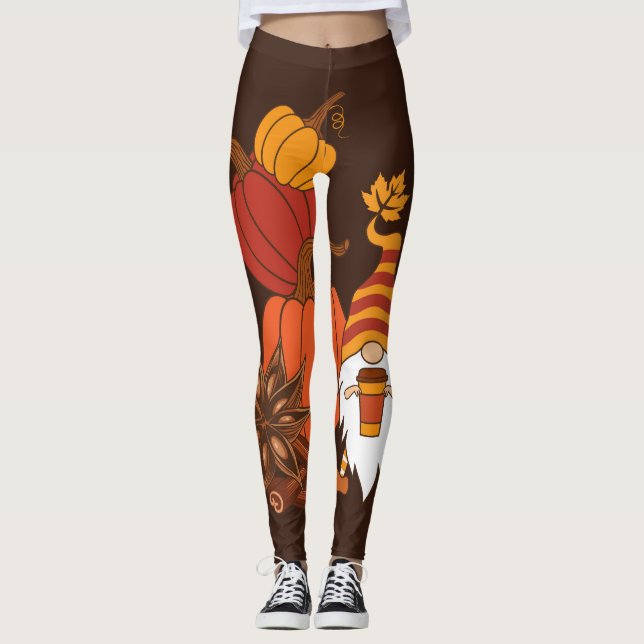 Autumn Pumpkins Gnome Spice Card Leggings (Front)