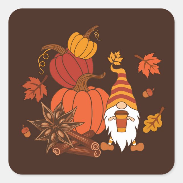 Autumn Pumpkins Gnome Spice Card Square Sticker (Front)