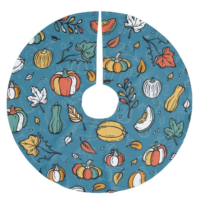 Autumn Pumpkins: Hand Drawn Vegetables Brushed Polyester Tree Skirt (Front)