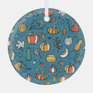 Autumn Pumpkins: Hand Drawn Vegetables Glass Ornament