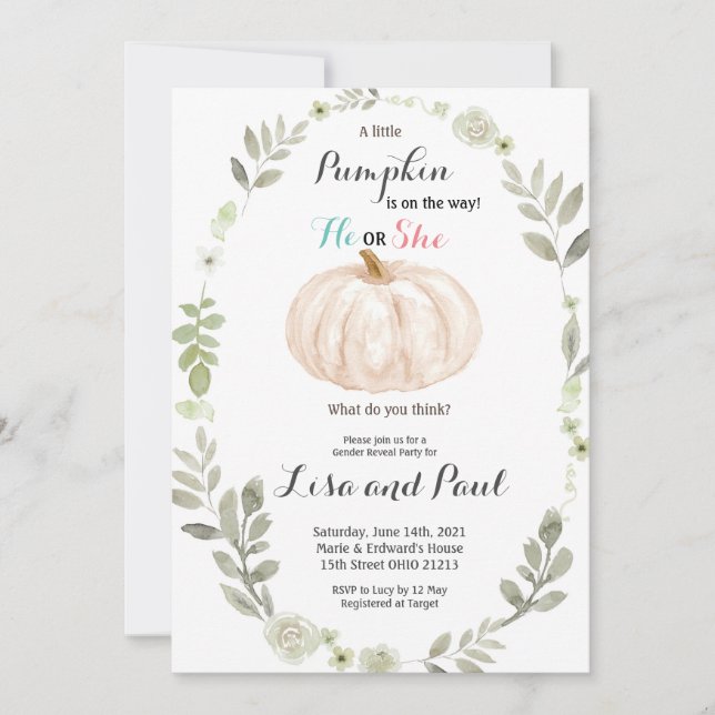 Autumn Pumpkins He or She Gender Reveal Invitation (Front)