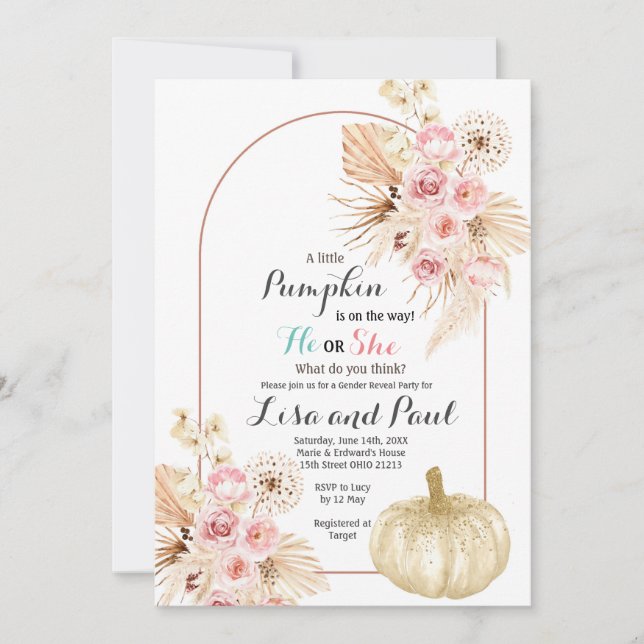 Autumn Pumpkins He or She Gender Reveal Invitation (Front)