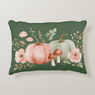 Autumn Pumpkins, Mushrooms and Flowers Accent Pillow