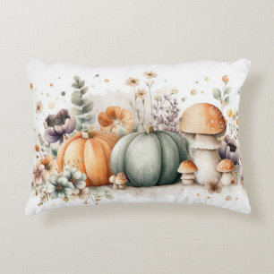 Autumn Pumpkins, Mushrooms and Flowers Accent Pillow
