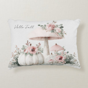 Autumn Pumpkins, Mushrooms and Flowers Accent Pillow