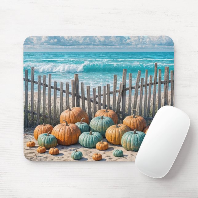 Autumn Pumpkins On a Beach Mouse Pad (With Mouse)
