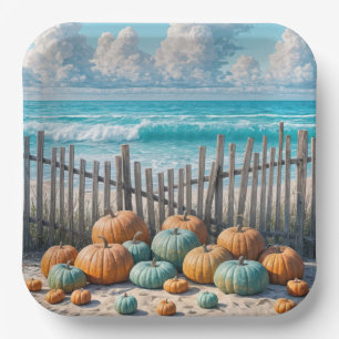 Autumn Pumpkins On a Beach Paper Plate