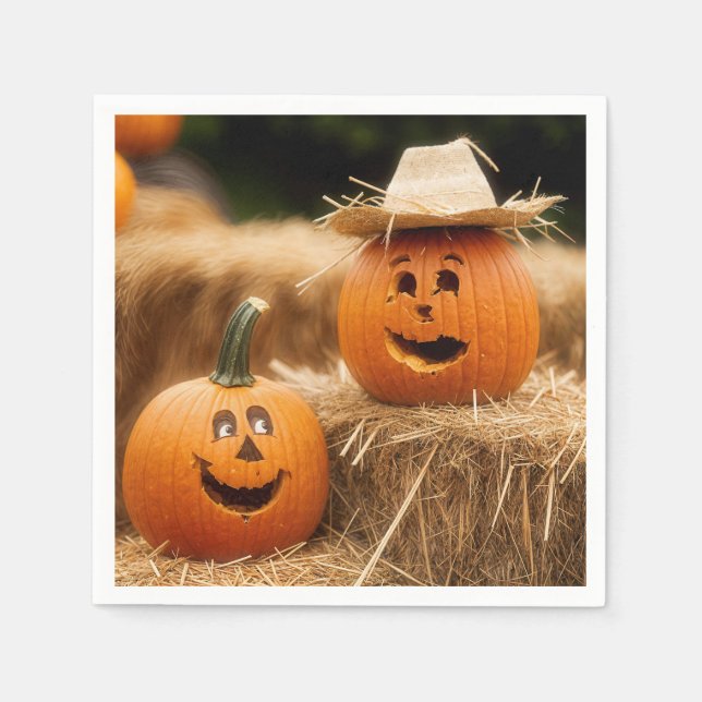 Autumn Pumpkins On Hay Bale Napkin (Front)