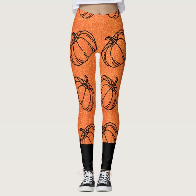 Autumn Pumpkins on Orange Denim Design With Black Leggings (Front)