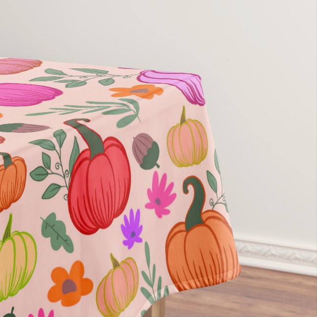 Autumn pumpkins - pale pink tablecloth (In Situ)