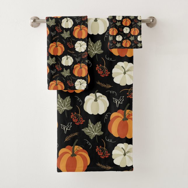 Autumn Pumpkins Pattern Bath Towel Set (Insitu)
