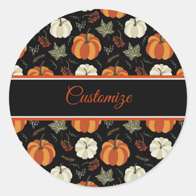 Autumn Pumpkins Pattern Classic Round Sticker (Front)