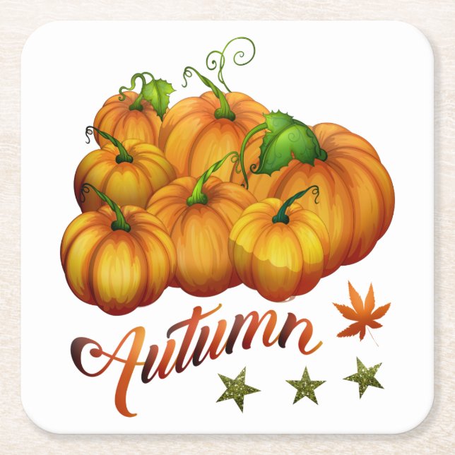 Autumn pumpkins   square paper coaster (Front)