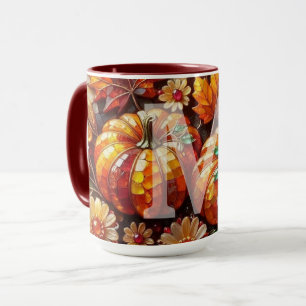 Autumn Pumpkins Stained Glass Mosaic Leaves Art Mug