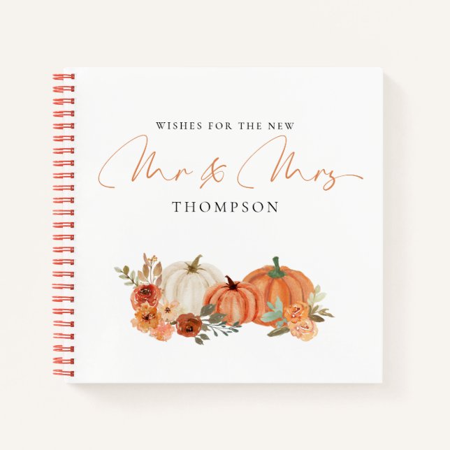 Autumn Pumpkins Wishes for Mr Mrs Guest Book (Front)