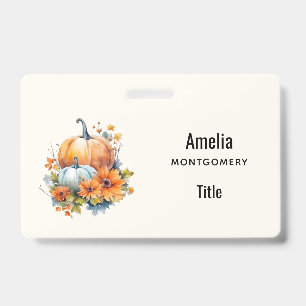 Autumn Pumpkins with Flowers and Foliage Badge
