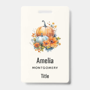 Autumn Pumpkins with Flowers and Foliage Badge