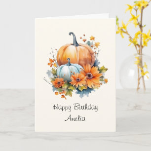 Autumn Pumpkins with Flowers and Foliage Birthday Card