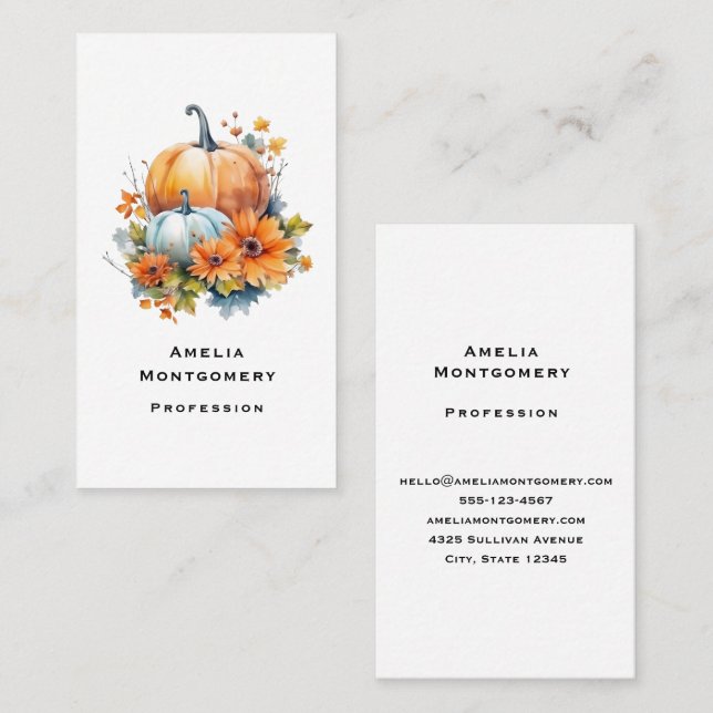 Autumn Pumpkins with Flowers and Foliage Business Card (Front/Back)