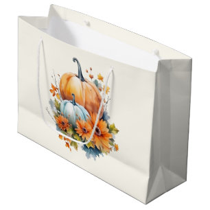 Autumn Pumpkins with Flowers and Foliage Large Gift Bag