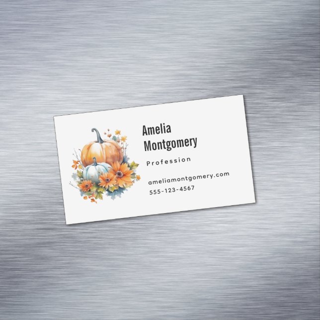Autumn Pumpkins with Flowers and Foliage Magnetic Business Card (In Situ)
