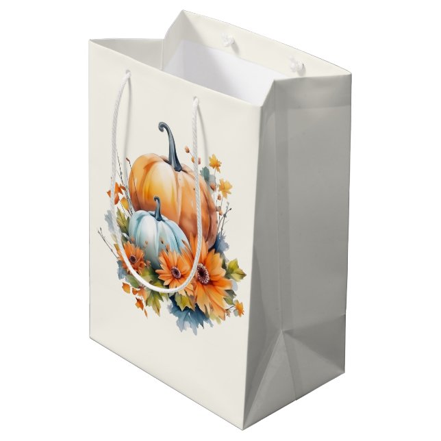 Autumn Pumpkins with Flowers and Foliage Medium Gift Bag (Back Angled)