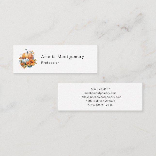 Autumn Pumpkins with Flowers and Foliage Mini Business Card (Front/Back)