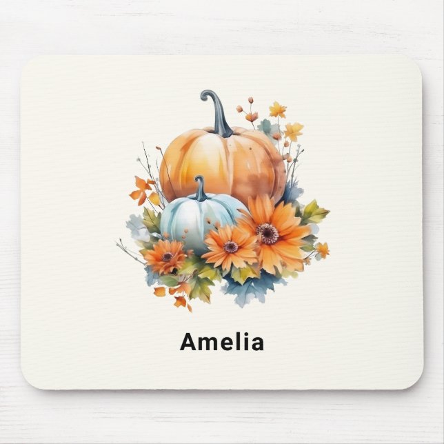 Autumn Pumpkins with Flowers and Foliage Mouse Pad (Front)