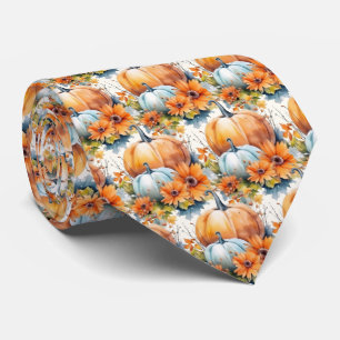 Autumn Pumpkins with Flowers and Foliage Pattern Tie