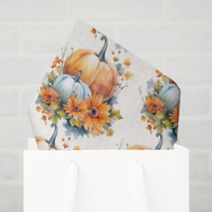 Autumn Pumpkins with Flowers and Foliage Pattern Tissue Paper