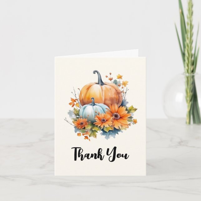 Autumn Pumpkins with Flowers and Foliage Thank You Card (Front)