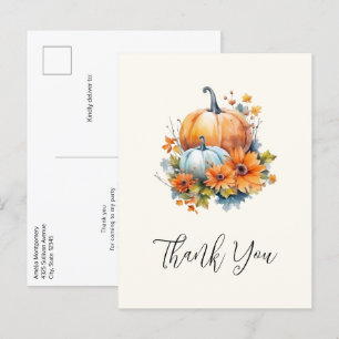 Autumn Pumpkins with Flowers and Foliage Thank You Postcard