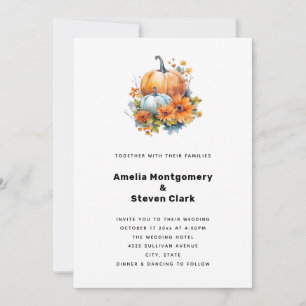 Autumn Pumpkins with Flowers and Foliage Wedding Invitation